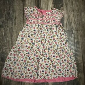 Mini Boden Girls White Floral Dress with Pink Trim